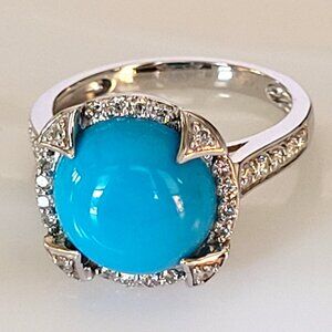 CJ 14K Natural Turquoise Diamond Cocktail Ring